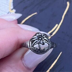 Vintage 90s 925 Sterling Silver Tropical Palm Tree Ring A1